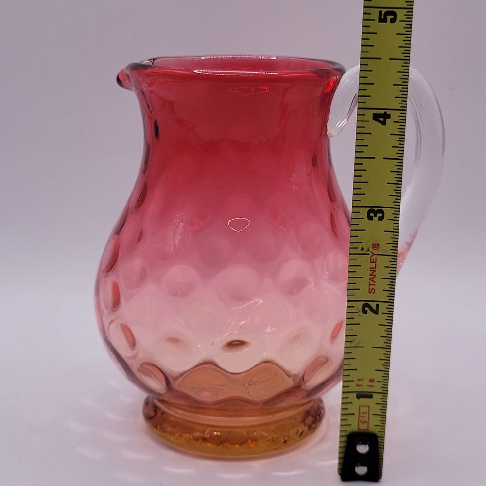Vtg Cranberry Amberina Victorian Optic Hand Blown Coin Dot Creamer Vase Pitcher - Picture 9 of 10